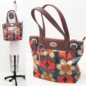 Fossil Key-Per Womens Multi Colored Floral Coated Canvas Bag Shopper Tote NWOT